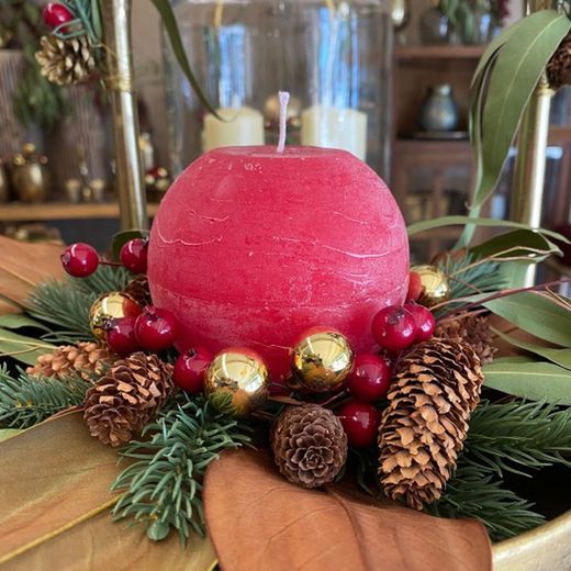 VELA BOLA RÚSTICA VERMELLA Ø 10 CM. (50 H.)