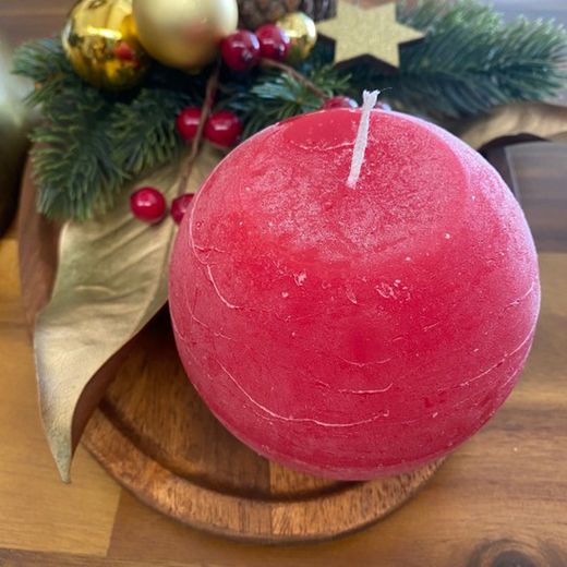 VELA BOLA RÚSTICA VERMELLA Ø 10 CM. (50 H.)